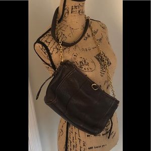 Dark brown leather shoulder bag gold chain
